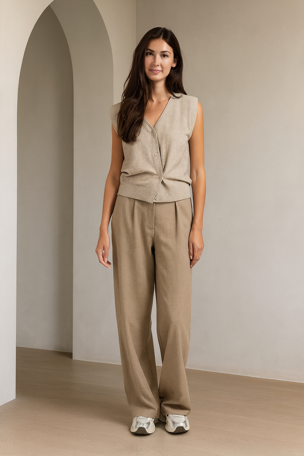 Wide leg pantalon met jersey achterkant