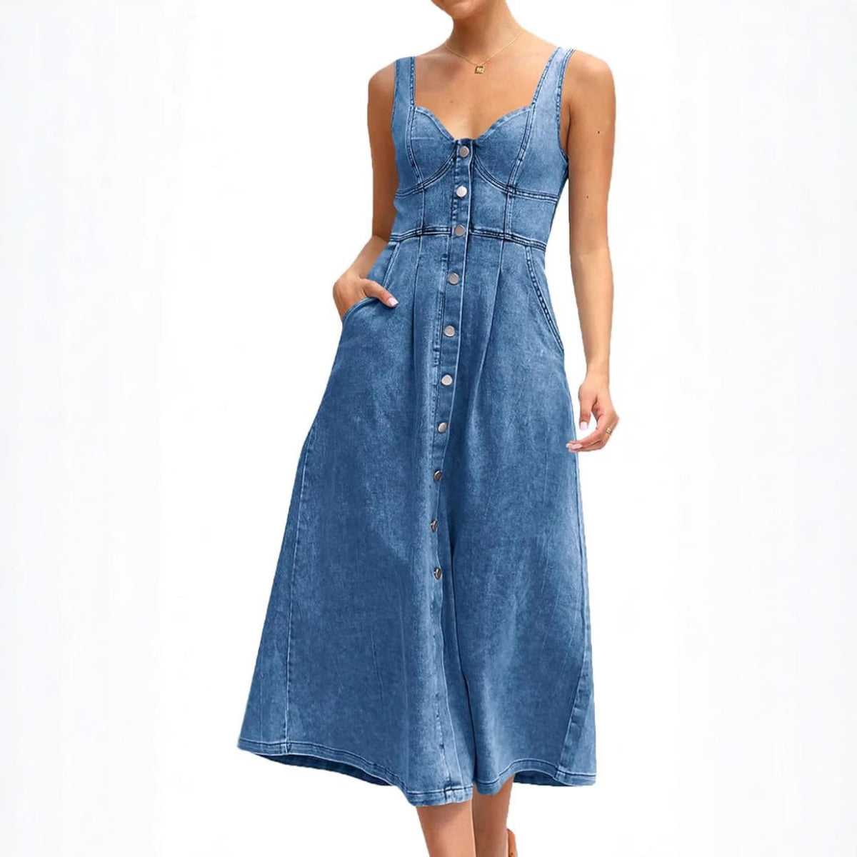 JAYLIN™ – Klassieke mouwloze spijkerjurk met knoopsluiting