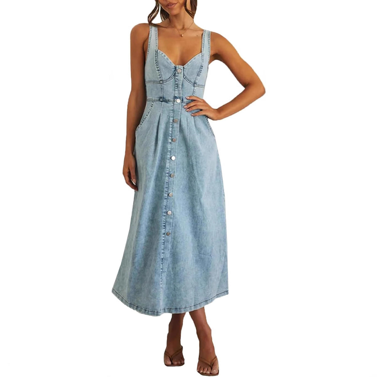 JAYLIN™ – Klassieke mouwloze spijkerjurk met knoopsluiting